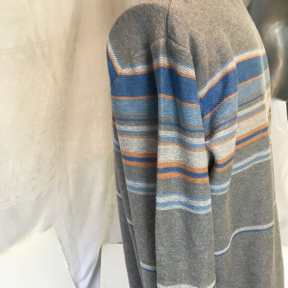 Bench Men's Blue Gray Yellow Stripe Crew Neck Sweater Size L Large Tight Knit - Picture 7 of 16